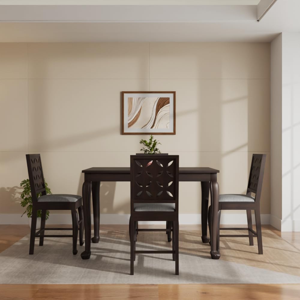 THE WOODEN CITY Sheesham Wood 4 Seater Dining Set | Table with Includes Cushion Chairs | Solid Wood Dining Table Set for Dining Room (Walnut Cou, 4 Seater)