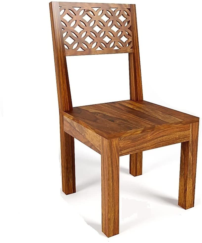 THE WOODEN CITY Solid Sheesham Wood Six Seater Dining Table Set with 6 Cushion cnc Chairs for Dining Room honey