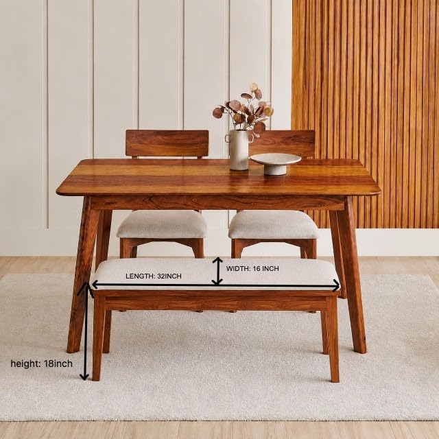 Alexaa Solid Sheesham Wood Dining Table 4 Seater Dining Table Set with 2 Chairs & 1 Bench