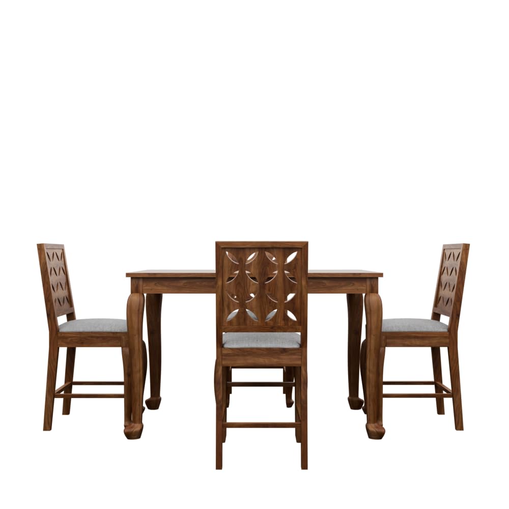 THE WOODEN CITY Sheesham Wood 4 Seater Dining Set | Table with Includes Cushion Chairs | Solid Wood Dining Table Set for Dining Room (Honey Cou, 4 Seater)