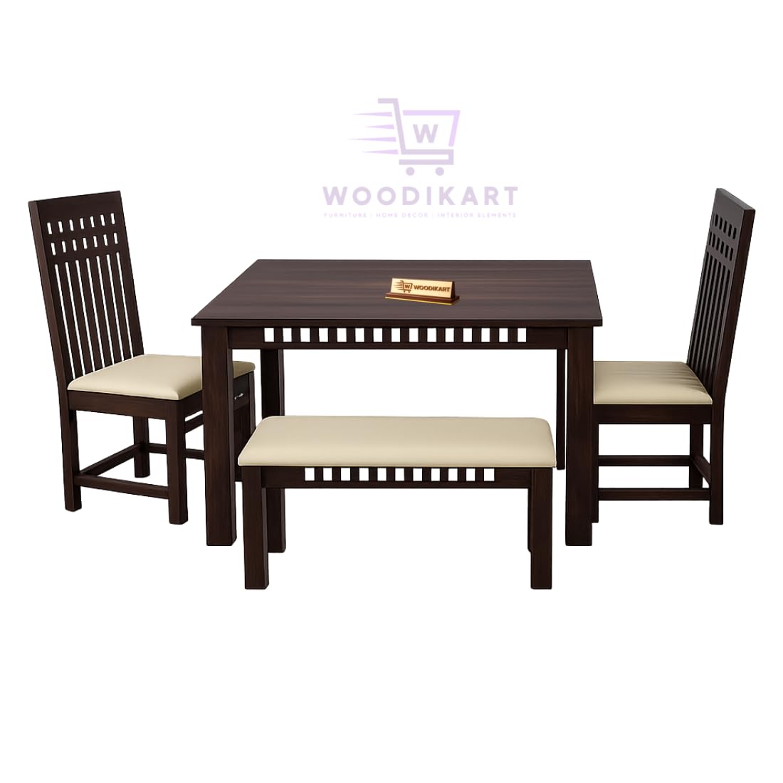 Solid Sheesham Wood Dining Table with Chairs & Bench | Wooden Dinner Table Set for Dinning Room Home & Hotel| Modern Dining Room Set | Customer Self Assembly (Walnut U, 4 Seater)