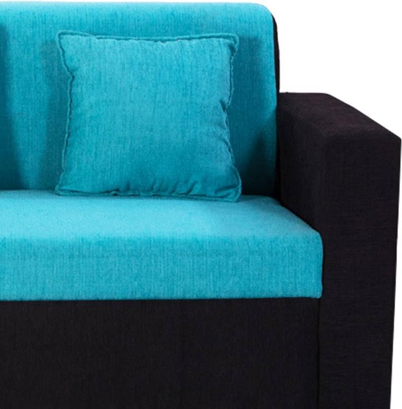 THE WOODEN CITY Fabric 3 Seater Sofa | Wooden Sofa Set for Living Room, Couch Sofa for Living Room, Home & Office - Black & Blue