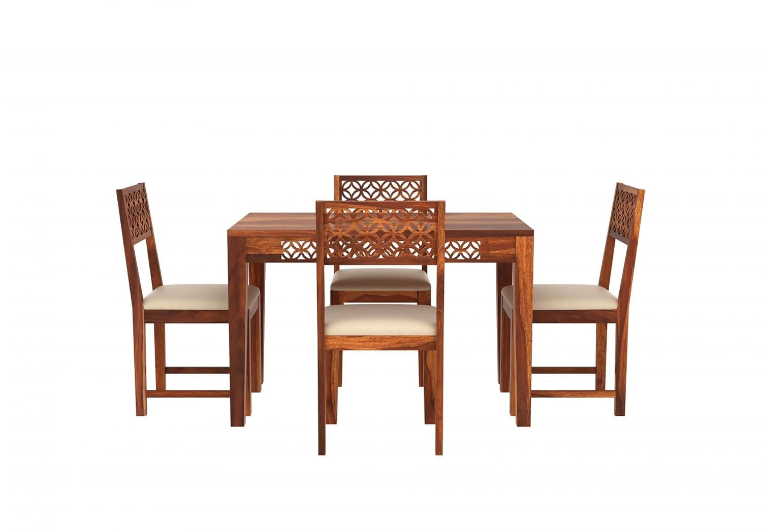 THE WOODEN CITY Sheesham Solid Wood Dining Set 4 Seater Dining Room Sets Table with Chair Set for Dining Room & Home Furniture (Honey&Cream) 45x30x30 inch