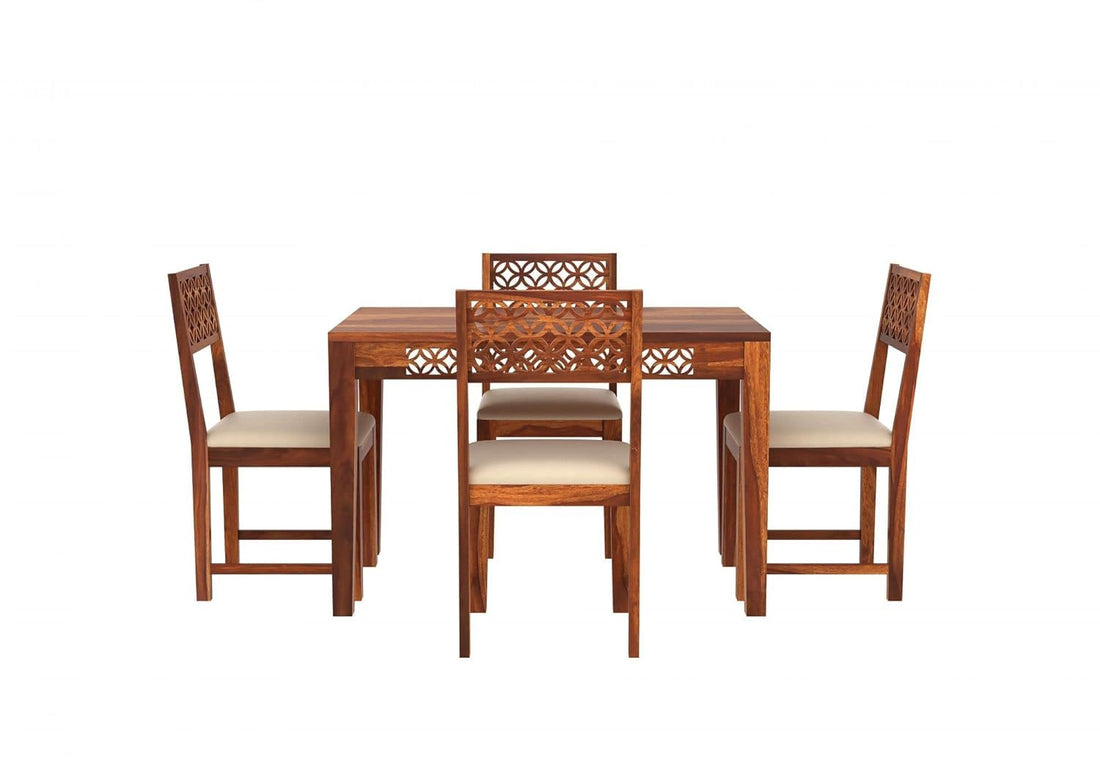 THE WOODEN CITY Sheesham Solid Wood Dining Set 4 Seater Dining Room Sets Table with Chair Set for Dining Room & Home Furniture (Honey&Cream) 45x30x30 inch