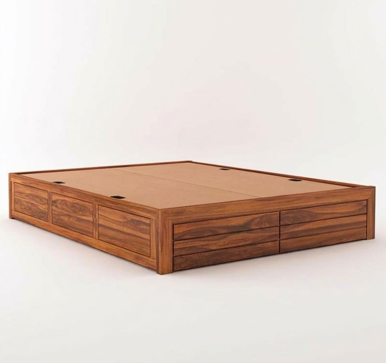 Solid Sheesham Wood King Size Bed with Box Storage | Wooden Double Bed Cot Without Headboard | Storage Bed Frame for Bedroom Furniture (Natural Finish