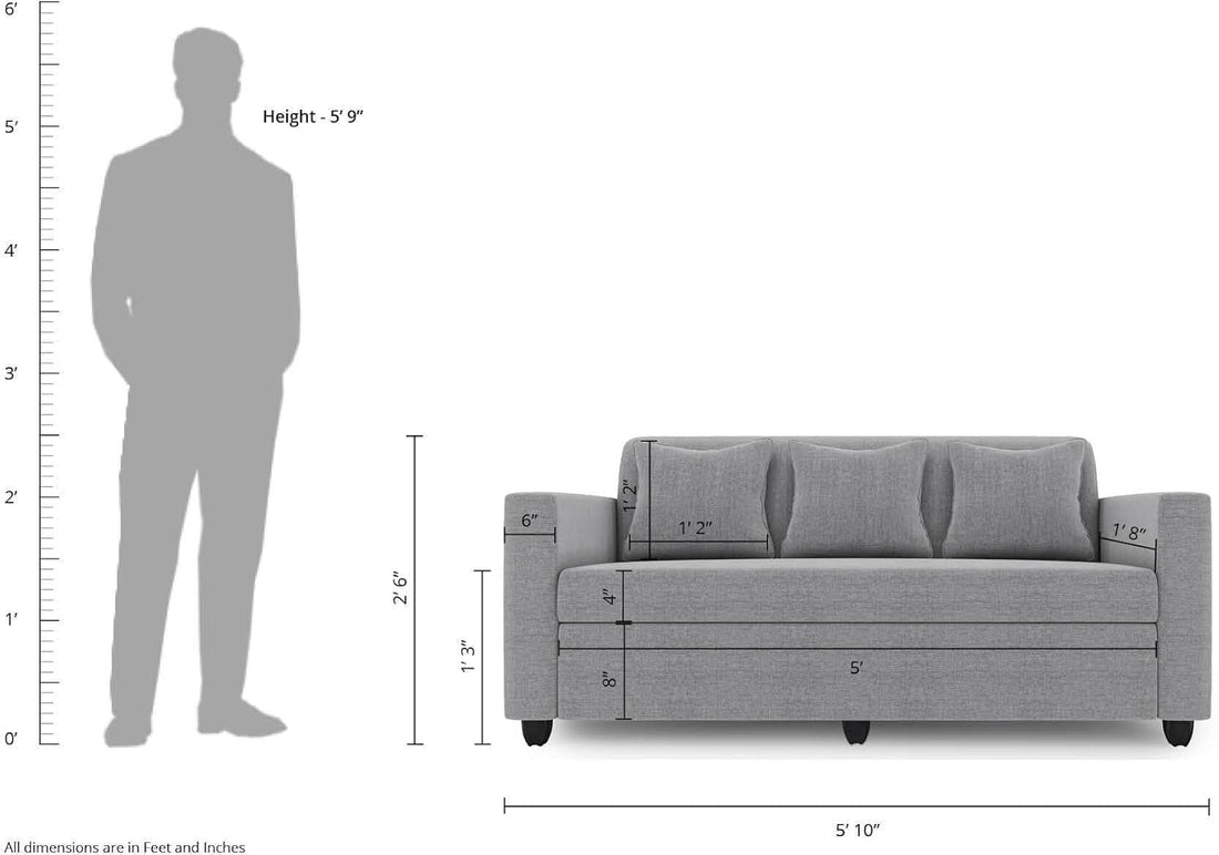 THE WOODEN CITY Wooden Fabric 3 Seater Sofa & Couches for Home Office & Living Room (Grey)
