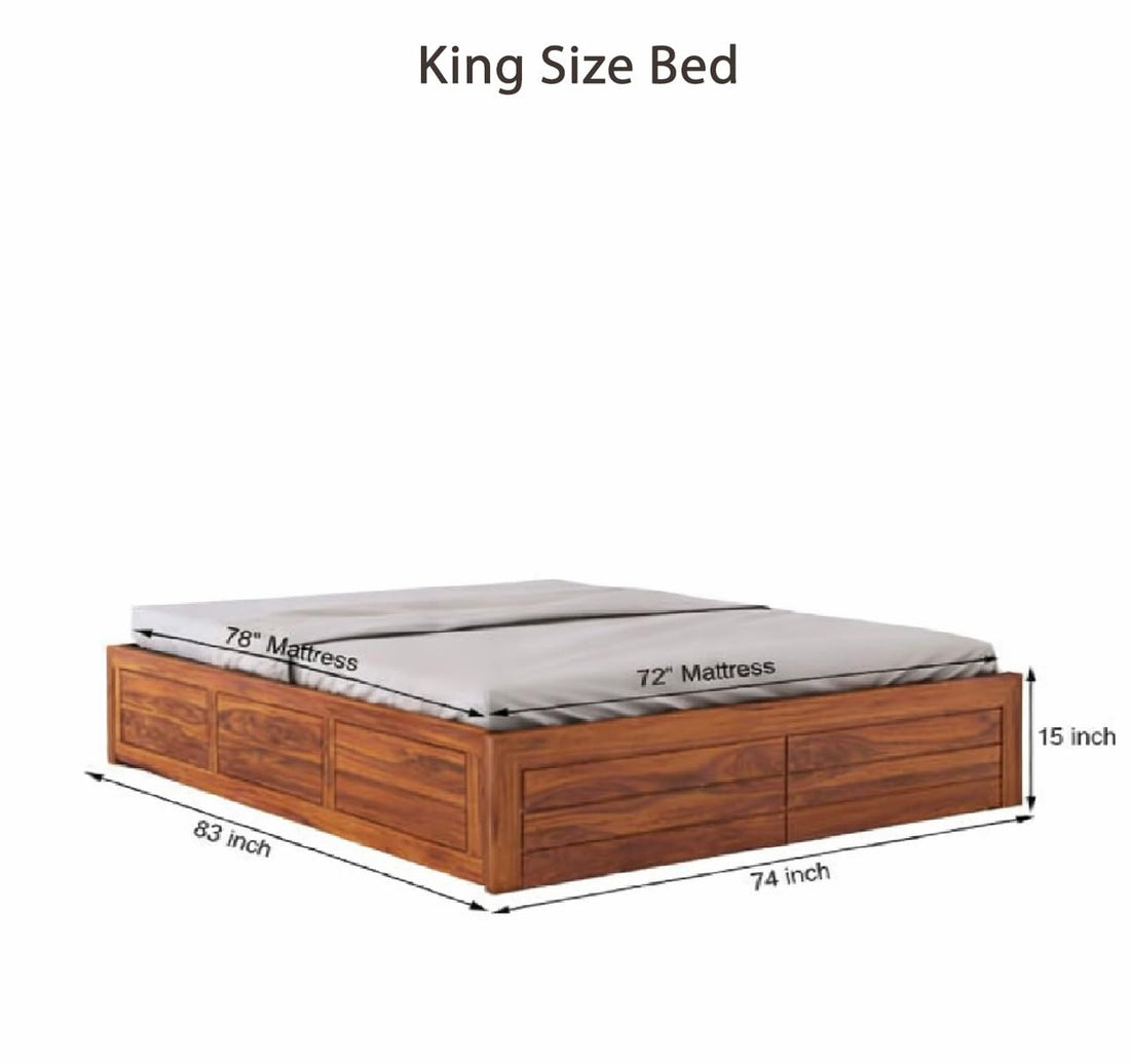 Solid Sheesham Wood King Size Bed with Box Storage | Wooden Double Bed Cot Without Headboard | Storage Bed Frame for Bedroom Furniture (Natural Finish