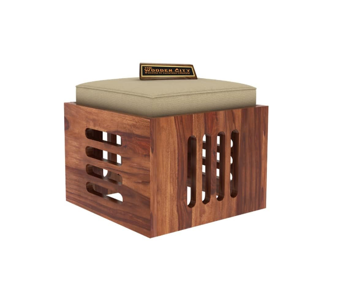 Solid Sheesham Wood Coffee Table with 4 Relaxing Cushion Stool for Living Room | Wooden Table| Small Space Center Table to Look Like Royal Outdoor and Indoor (Honey)