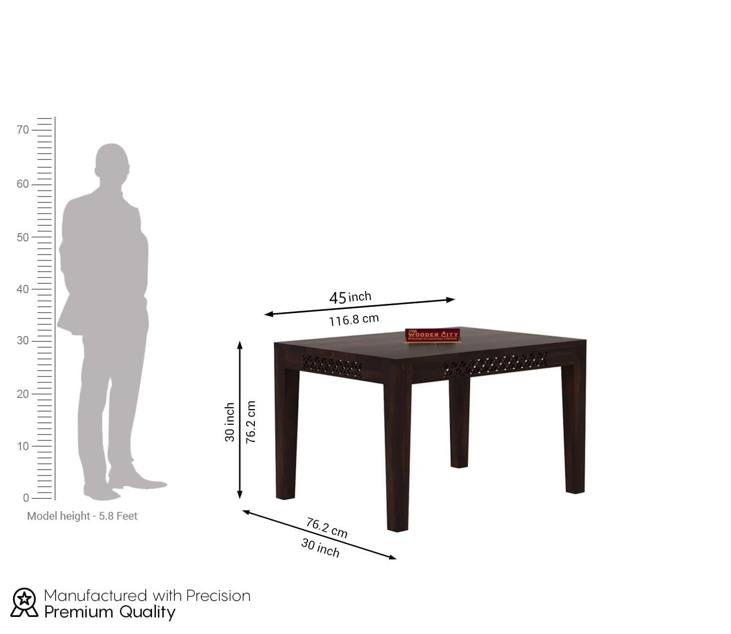 THE WOODEN CITY Solid Sheesham Wood Dining Table 4 Seater Dining Table Set with 2 Chairs & 1 Bench Dinner Table Set (walnut)