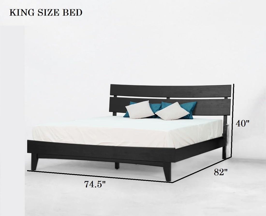 THE WOODEN CITY Sheesham Wood Bed Bedroom Set Solid Wood Bed Frame with High Headboard and Nightstand for Bedroom Furniture (UNO1, King)