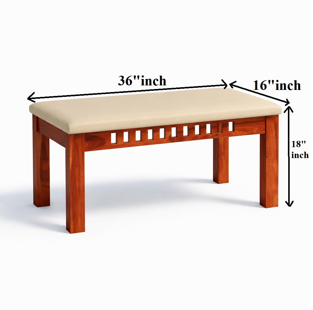 Solid Sheesham Wood Dining Table with Chairs & Bench | Wooden Dinner Table Set for Dinning Room Home & Hotel| Modern Dining Room Set | Customer Self Assembly (Honey U, 4 Seater)