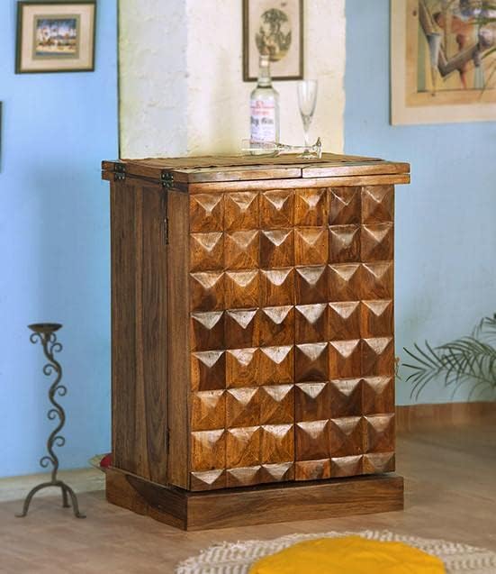 THE WOODEN CITY Solid Sheesham Wood Bar Cabinet Wooden for Home and Bar Furniture Standard Honey2door