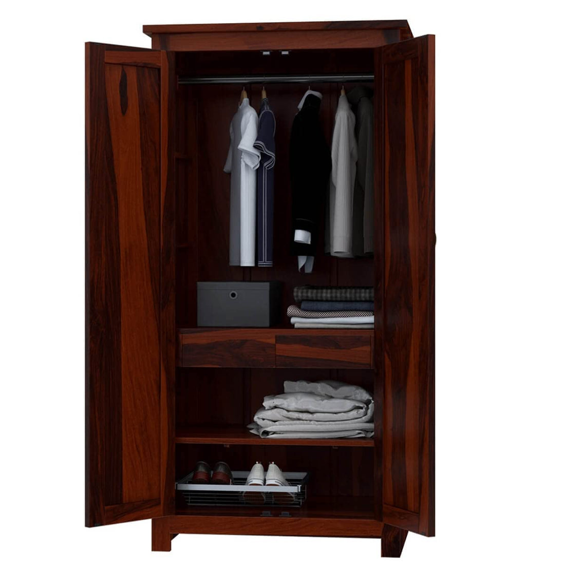 THE WOODEN CITY Sheesham Solid Wood Wardrobe, Wardrobe for Clothes, Almirah for Clothes for Bedroom & Living Room Furniture - Mahogany