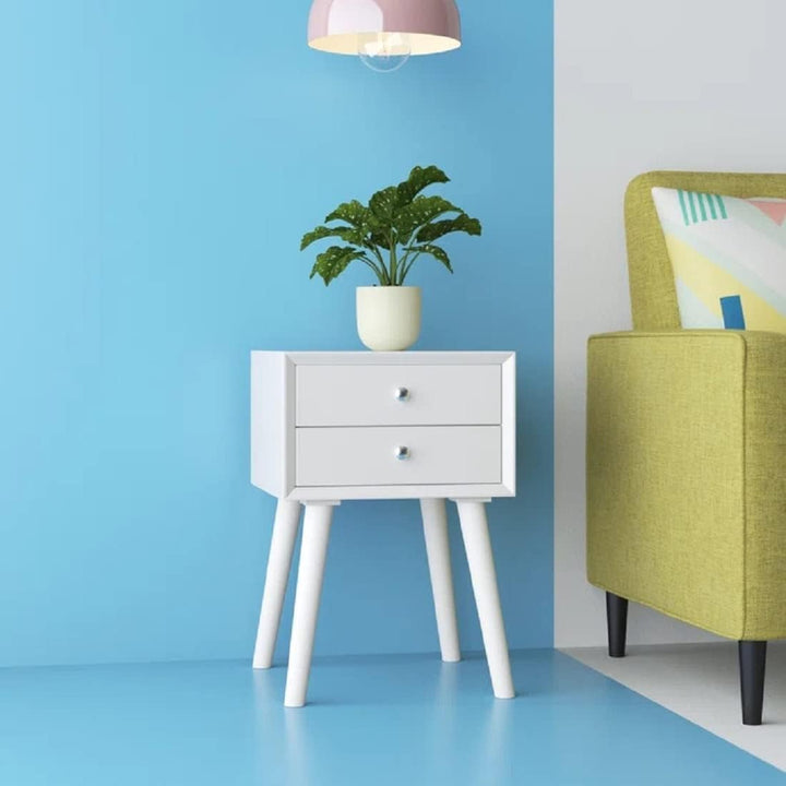 THE WOODEN CITY Solid Wood Bedside & Sofa Side Table & End Table and Night Stand with Storage for Bedroom & Living Room Furniture (White-2Drawer, Large)