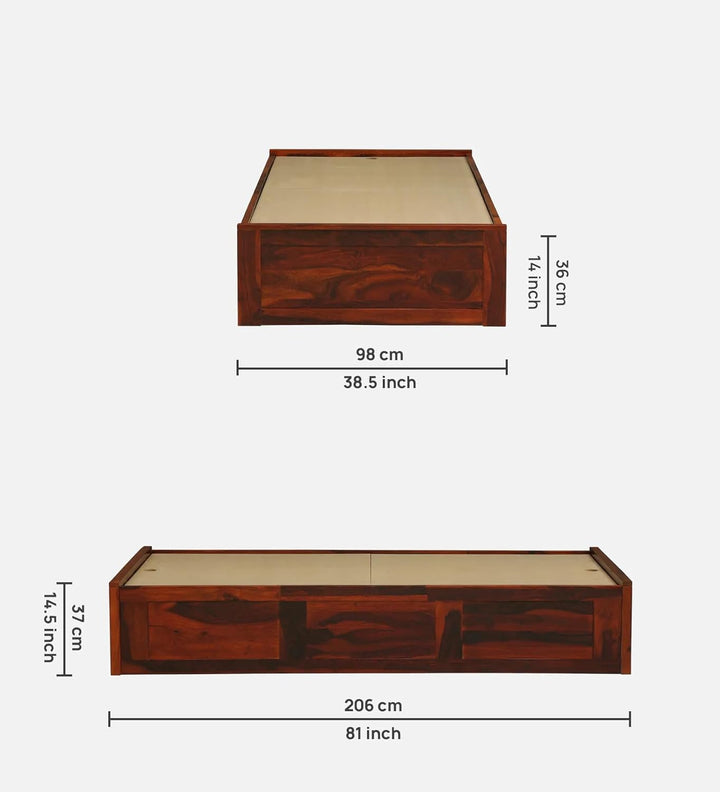 THE WOODEN CITY Solid Sheesham Wood Single Bed Cot | Single Size Bed for Bedroom | Multipurpose Use Bed (206x98x37cm) (Recommend Mattress size-78x36 inch) (Honey)