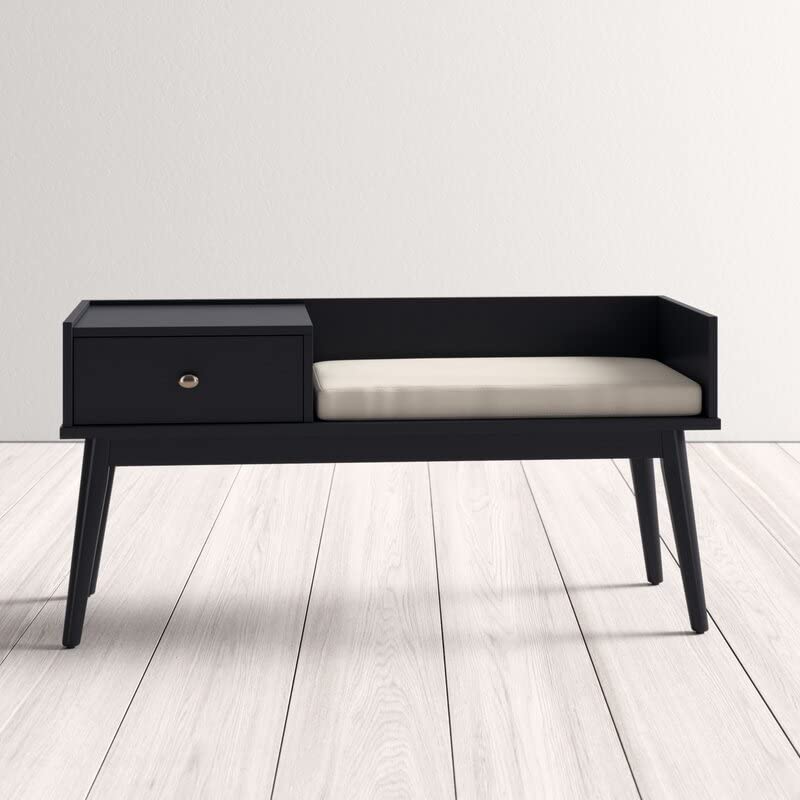 THE WOODEN CITY Solid Wood 1 Seater Bench/Sofa with Storage for Home Furniture- (Black)|TWC-F52