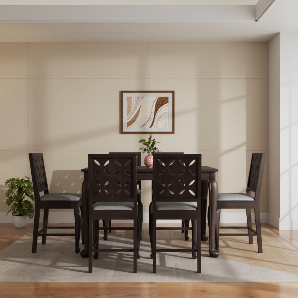 THE WOODEN CITY Sheesham Wood Dining Set | 6 Seater Table with Includes Cushion Chairs | Solid Wood Dining Table Set for Dining Room (Walnut Cou, 6 Seater)