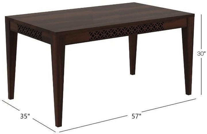 THE WOODEN CITY Wooden Solid Sheesham Wood Dining Table 6 Seater | Dining Room Furniture | 6 Seater Dining Table Without Chair - Walnut CNC