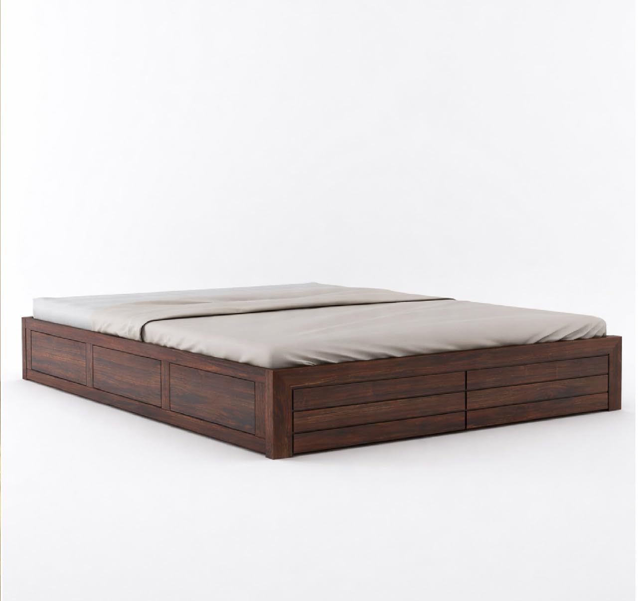 Solid Sheesham Wood King Size Bed with Box Storage | Wooden Double Bed Cot Without Headboard | Storage Bed Frame for Bedroom Furniture  (Walnut Finish)