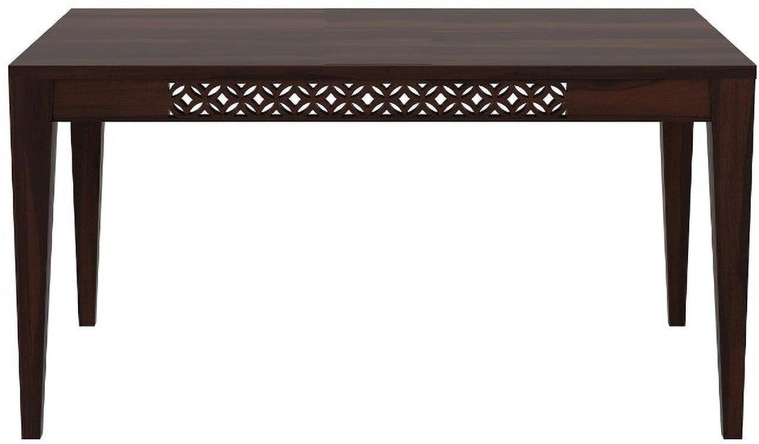 THE WOODEN CITY Wooden Solid Sheesham Wood Dining Table 6 Seater | Dining Room Furniture | 6 Seater Dining Table Without Chair - Walnut CNC