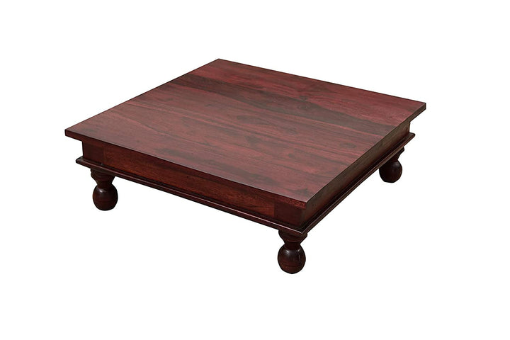 THE WOODEN CITY Sheesham Wood Pooja Chowki (17 x 17 x 6.5 inch, HONEY)