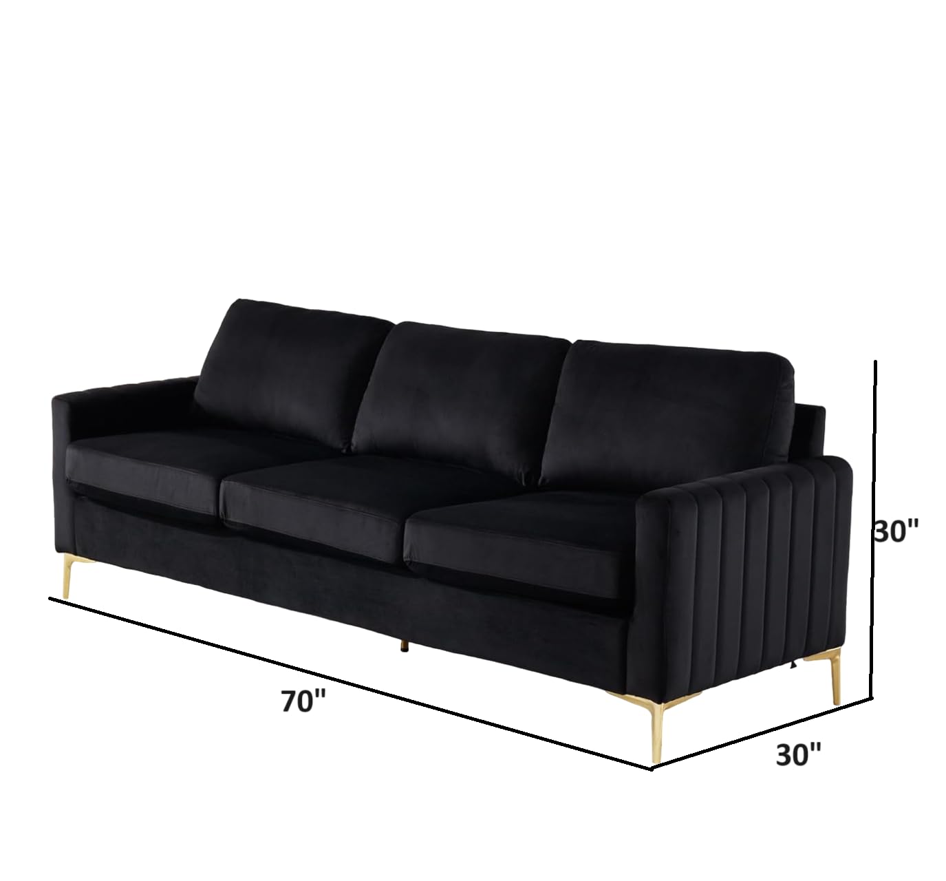 THE WOODEN CITY Monto Velvet Fabric Sofa En 5- to 6-Person Sofa 3+1+1 Sofa Set (Black) (Black, 3+1+1)