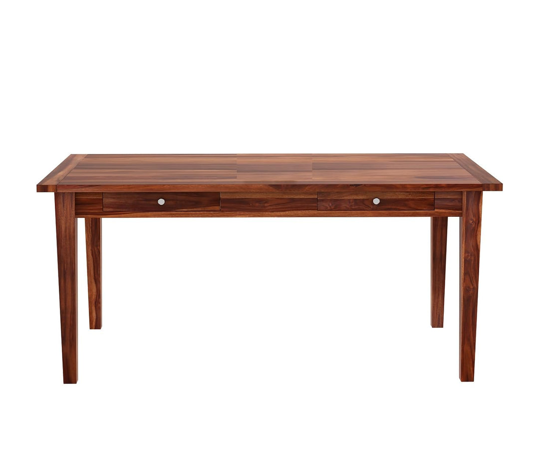THE WOODEN CITY Wooden Storage Dining Table Solid Sheesham Wood 6 Seater | Dining Room Furniture - Walnut/Honey