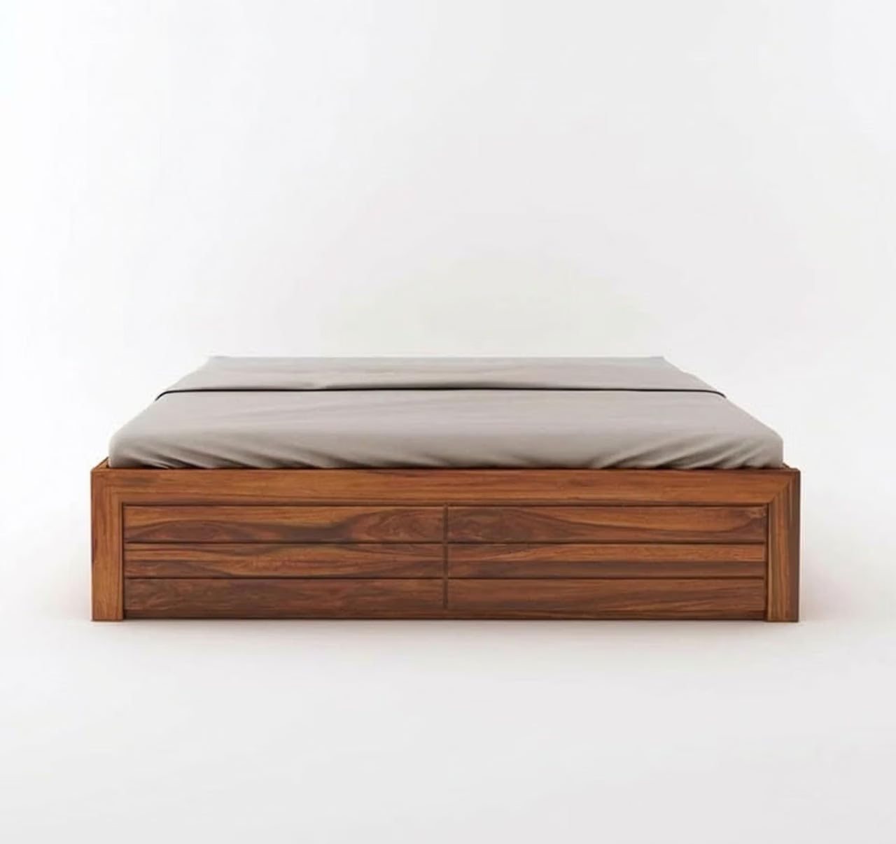 Solid Sheesham Wood Queen Size Bed with Box Storage | Wooden Double Bed Cot Without Headboard | Storage Bed Frame for Bedroom Furniture (Natural Finish