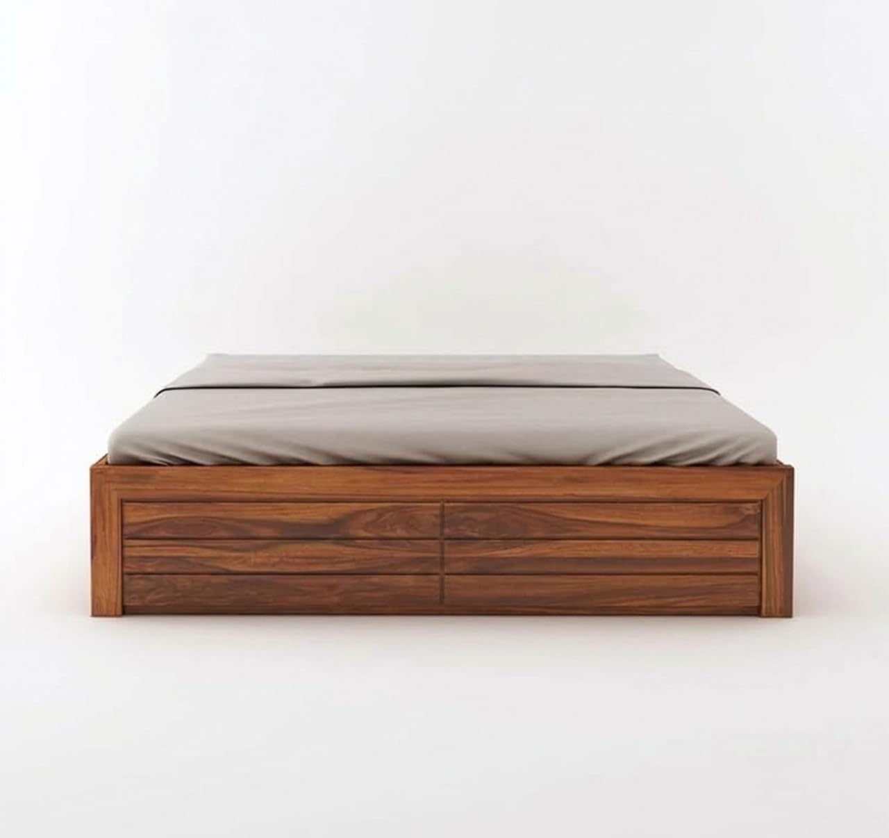 Solid Sheesham Wood King Size Bed with Box Storage | Wooden Double Bed Cot Without Headboard | Storage Bed Frame for Bedroom Furniture (Natural Finish
