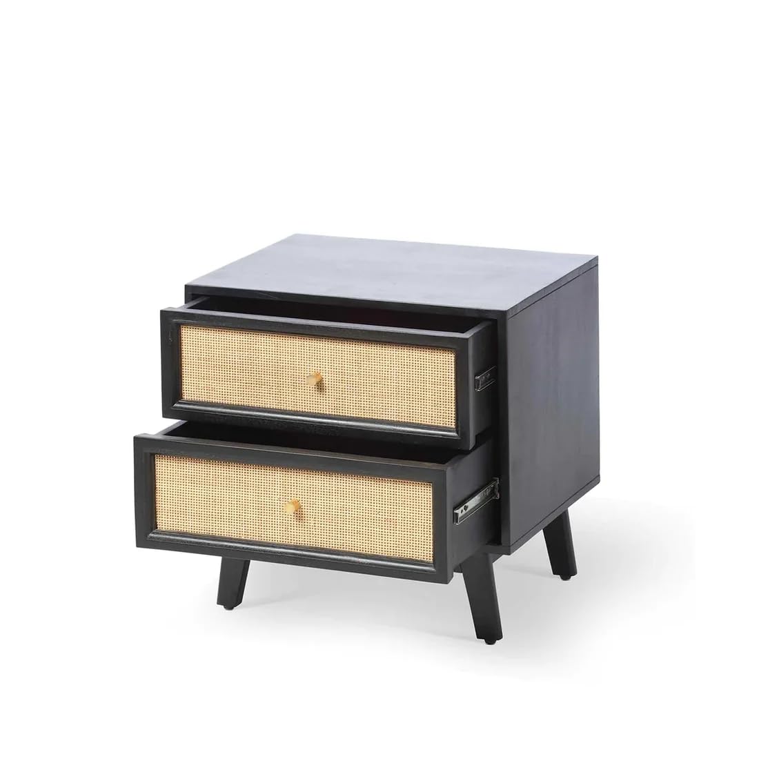 Mango Solid Wood Rattan Bedside & Sofa Side Table/End Table |Wooden Cane Night Stand with Storage for Bedroom & Living Room Furniture (Walnut)