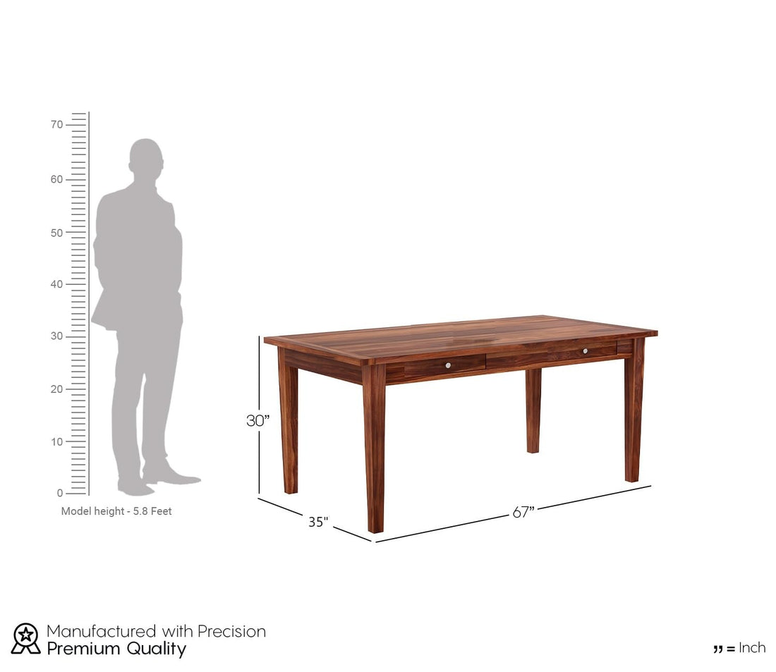 THE WOODEN CITY Wooden Storage Dining Table Solid Sheesham Wood 6 Seater | Dining Room Furniture - Walnut/Honey