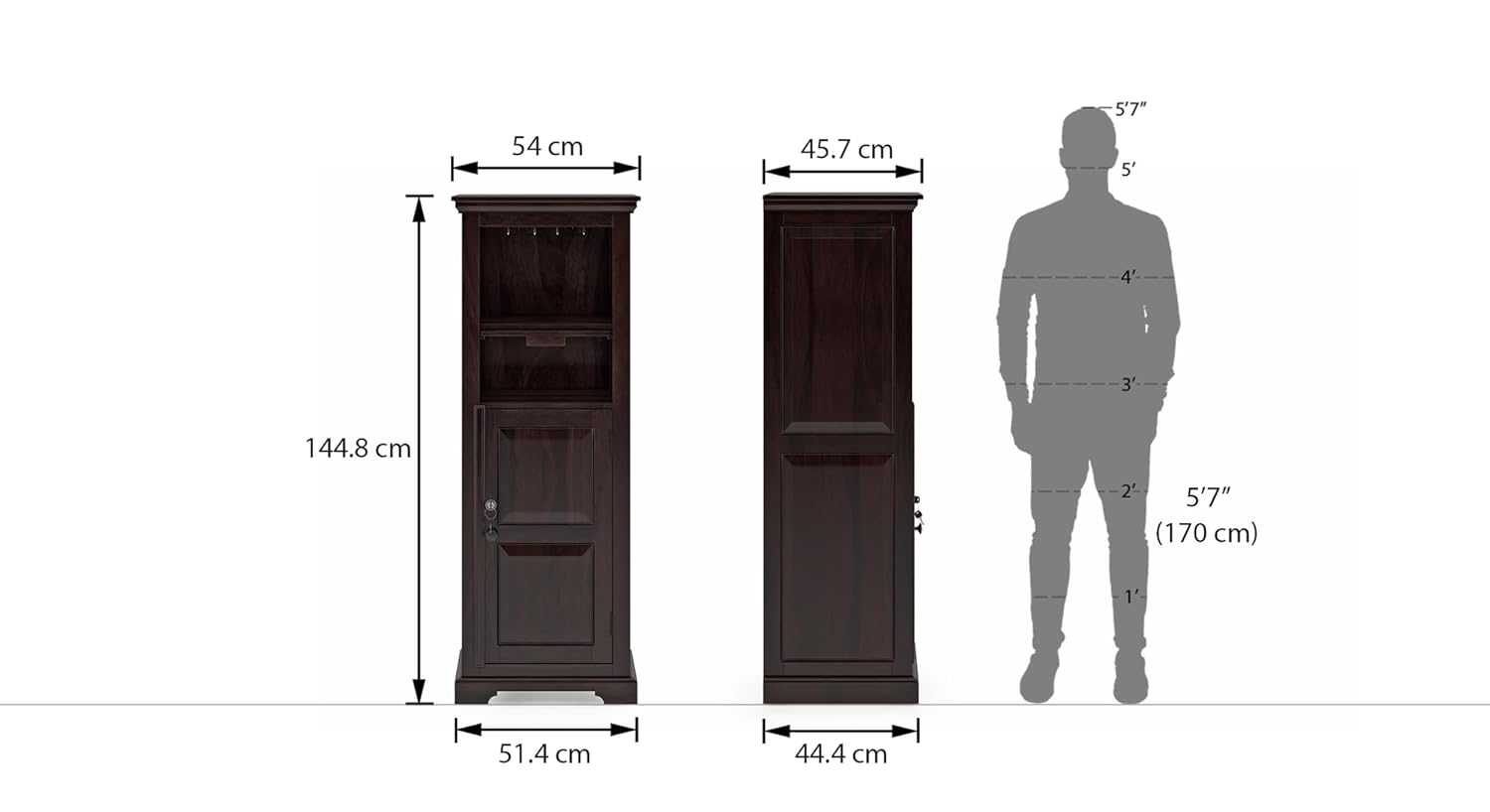 THE WOODEN CITY Solid Sheesham Wood Wine Cabinet Wooden Bar Cabinet Storage Rack with Drawer & Glass Holder, Wooden for Home and Bar Furniture (Walnut) with Lock