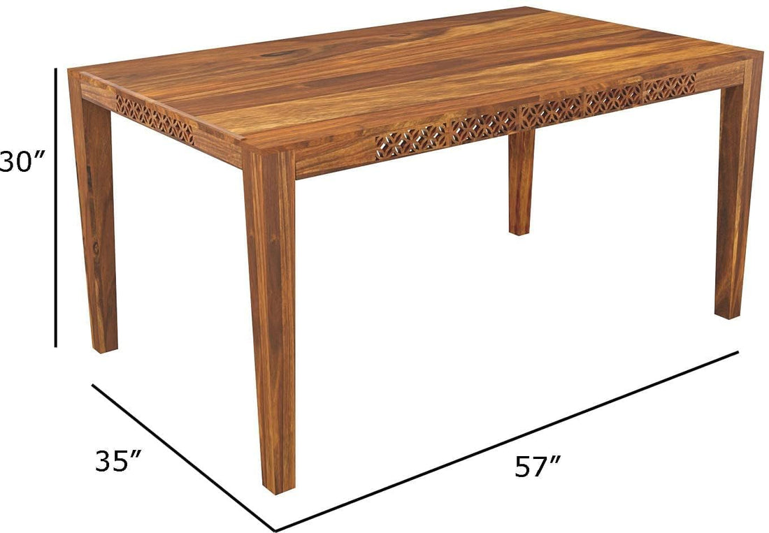 THE WOODEN CITY Sheesham Wood CNC 6 Seater Dining Table with Chairs | Wooden Six Seater Dining Room Set Dinner Table Furniture for Living Room Home Hotels - (Honey)