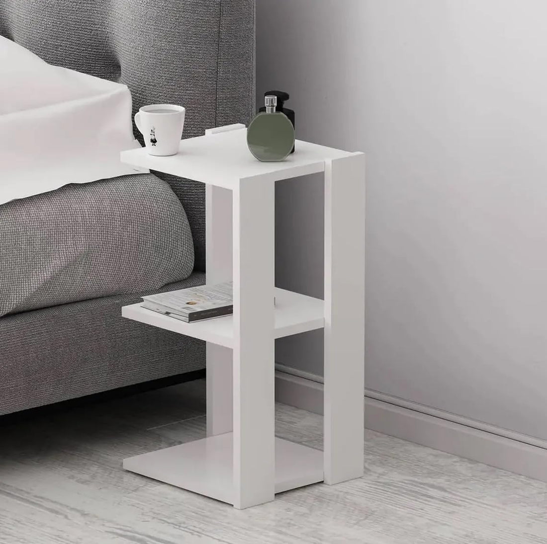 Wooden Bedside Table | Side Table for Bedroom | Solid Wood Engineering wood  End Table, Color- White