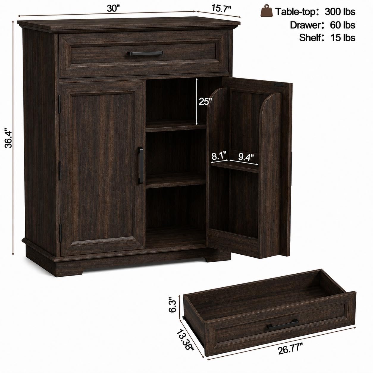 Bar Cabinet, Multipurpose Storage Cabinet for Home & Bar and Living Room Storage, Classy Sideboard- Walnut Finish