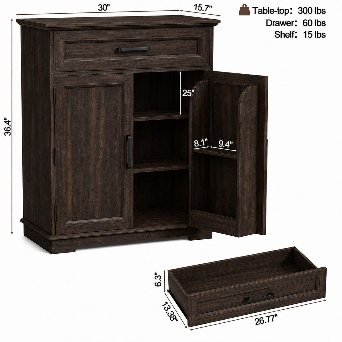 Bar Cabinet, Multipurpose Storage Cabinet for Home & Bar and Living Room Storage, Classy Sideboard- Walnut Finish