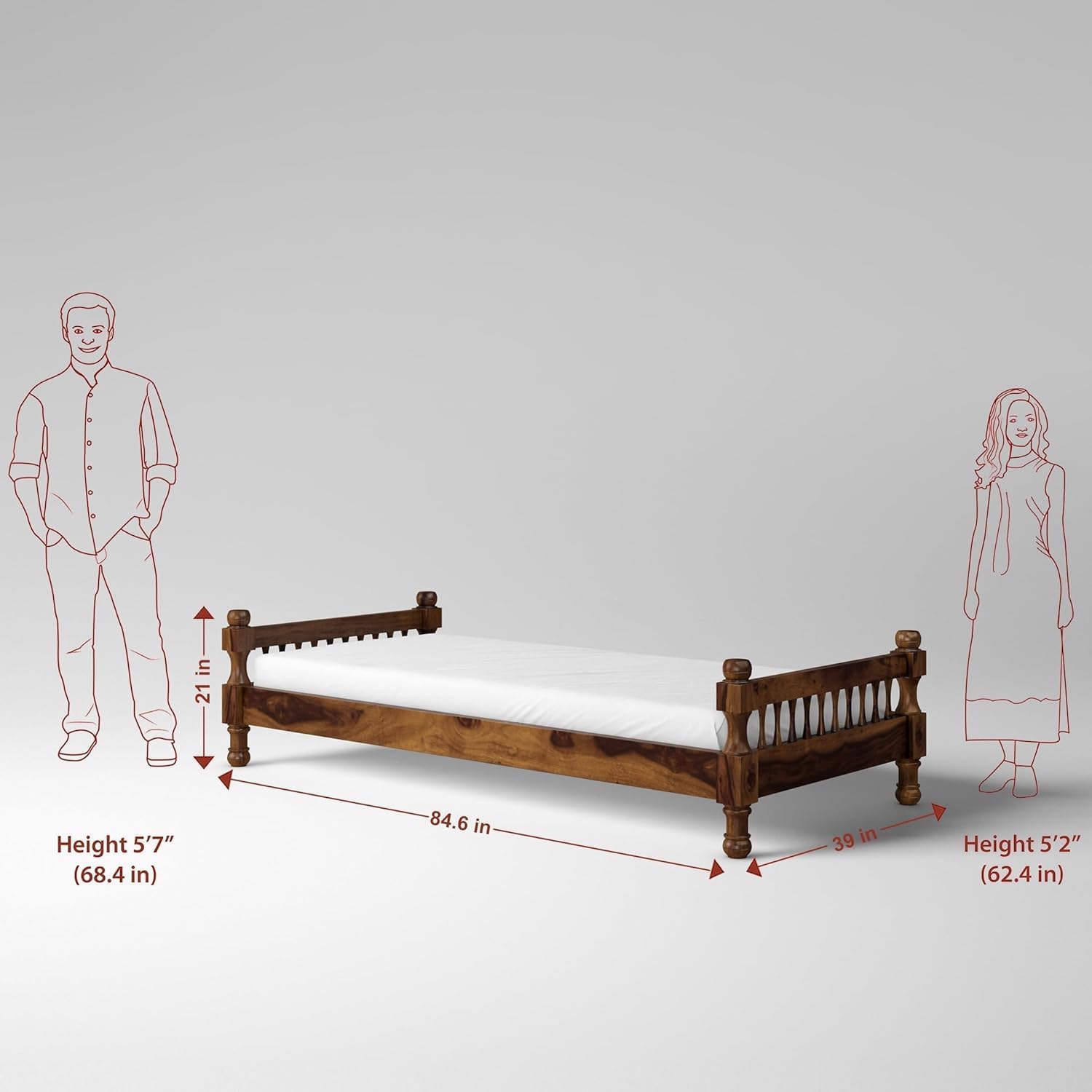 Solid Sheesham Wood Single Bed Cot Without Storage | Single Size Bed for Bedroom | Multipurpose Use Bed- Honey(216x99x53cm) (Recommend Mattress size-78x36 inch)