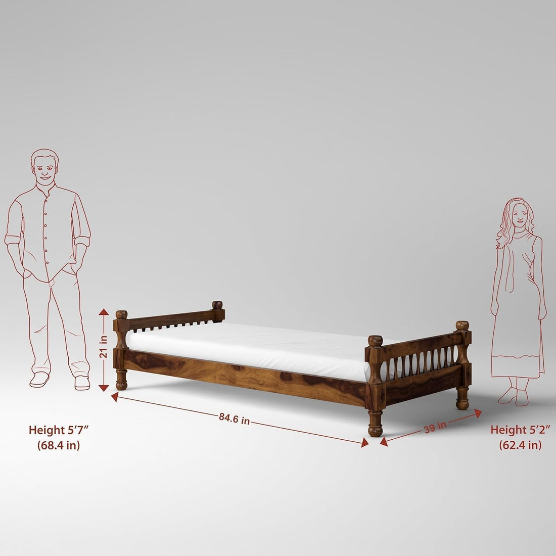 Solid Sheesham Wood Single Bed Cot Without Storage | Single Size Bed for Bedroom | Multipurpose Use Bed- Honey(216x99x53cm) (Recommend Mattress size-78x36 inch)