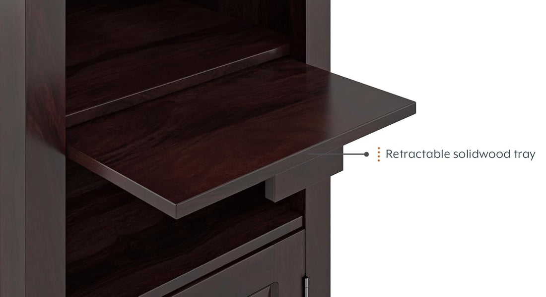 THE WOODEN CITY Solid Sheesham Wood Wine Cabinet Wooden Bar Cabinet Storage Rack with Drawer & Glass Holder, Wooden for Home and Bar Furniture (Walnut) with Lock