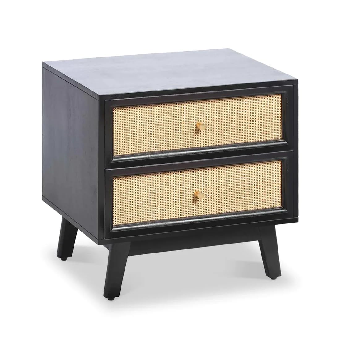 Mango Solid Wood Rattan Bedside & Sofa Side Table/End Table |Wooden Cane Night Stand with Storage for Bedroom & Living Room Furniture (Walnut)