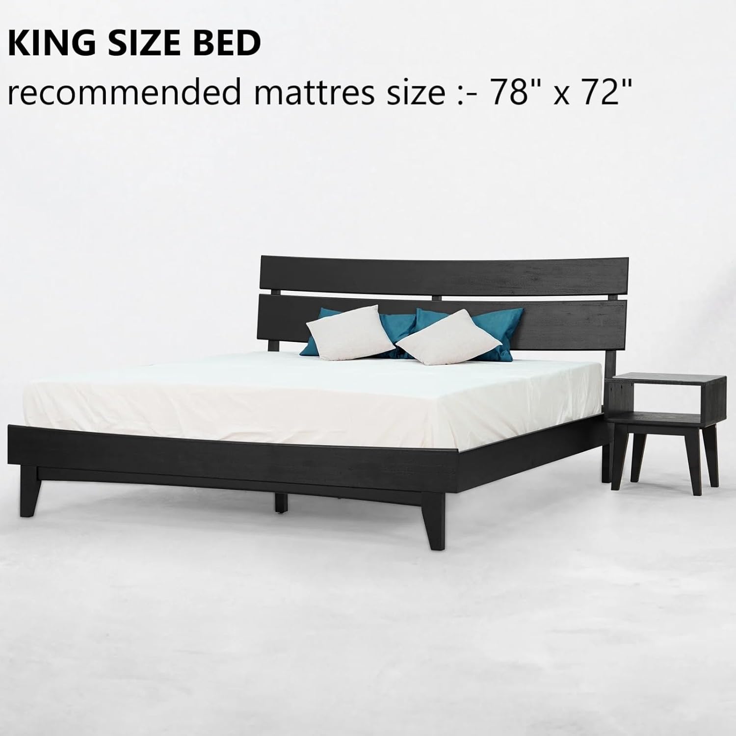 THE WOODEN CITY Sheesham Wood Bed Bedroom Set Solid Wood Bed Frame with High Headboard and Nightstand for Bedroom Furniture (UNO1, King)