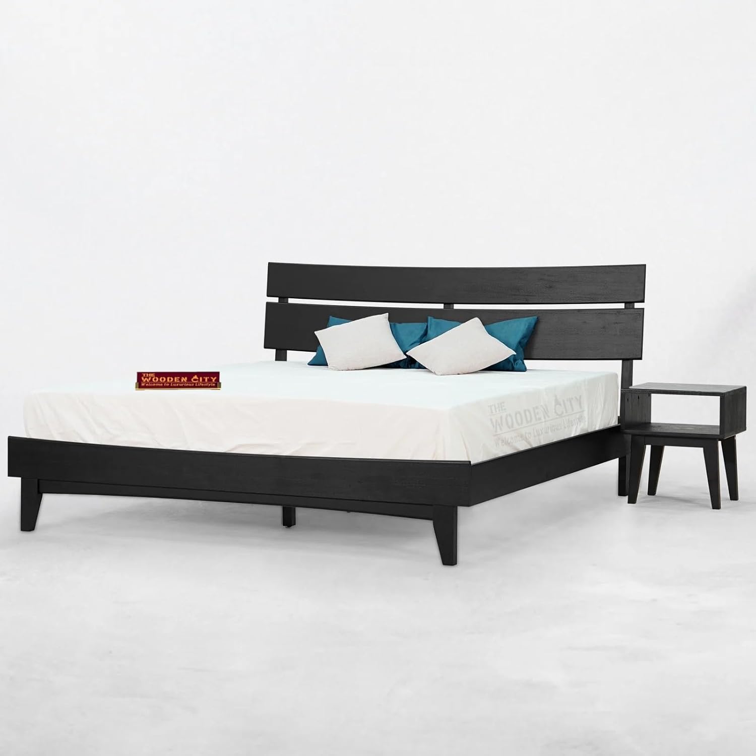 THE WOODEN CITY Sheesham Wood Bed Bedroom Set Solid Wood Bed Frame with High Headboard and Nightstand for Bedroom Furniture (UNO1, King)