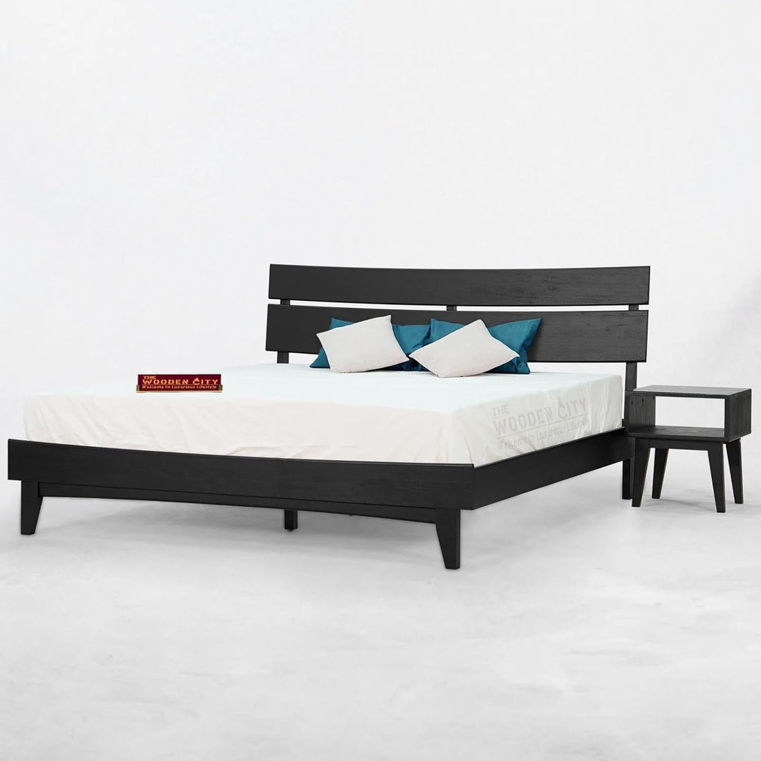 THE WOODEN CITY Sheesham Wood Bed Bedroom Set Solid Wood Bed Frame with High Headboard and Nightstand for Bedroom Furniture (UNO1, King)