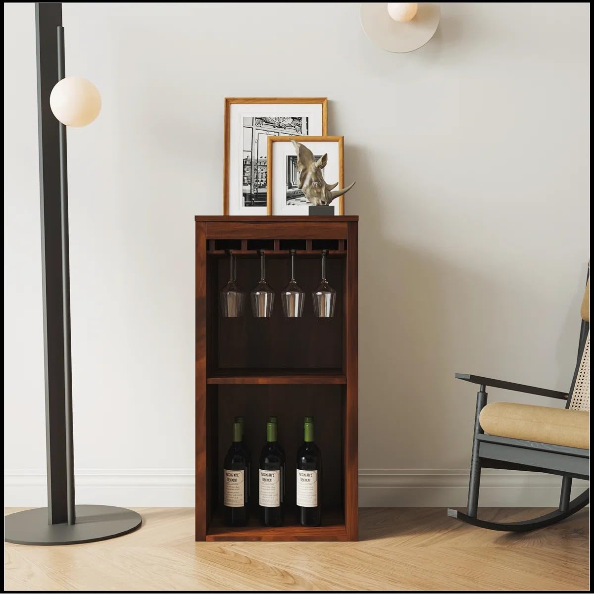 Solid Wood Bar Cabinet, Multipurpose Storage Cabinet for Home & Bar and Living Room Storage, Classy Sideboard- Honey