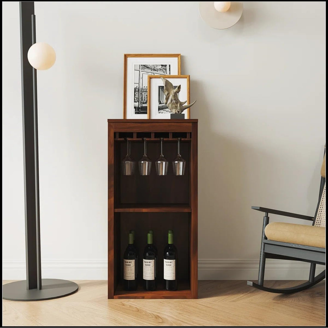 Solid Wood Bar Cabinet, Multipurpose Storage Cabinet for Home & Bar and Living Room Storage, Classy Sideboard- Honey