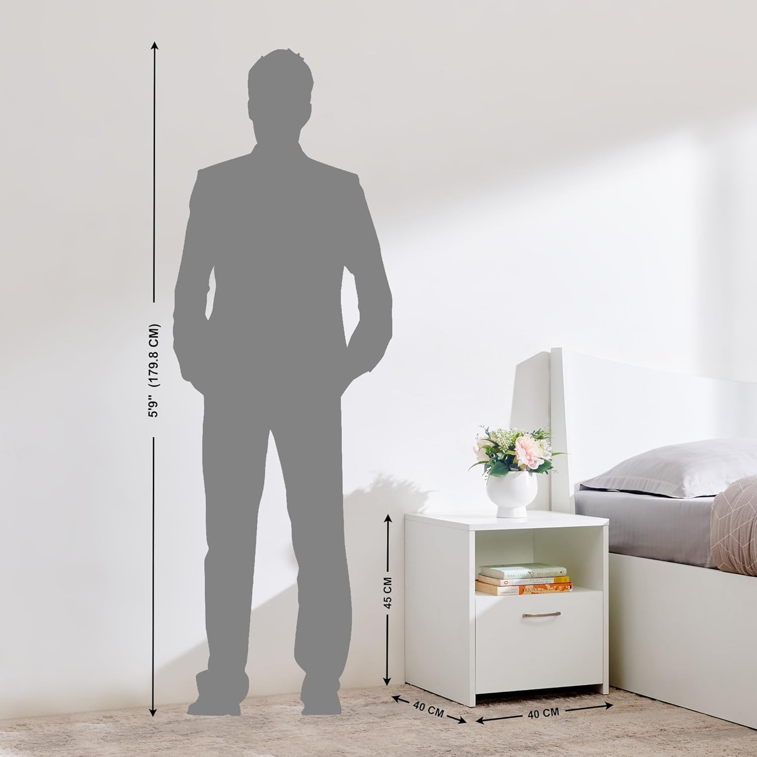 THE WOODEN CITY Wooden Bedside Table | Bed Side Table for Bedroom | 1 Drawer | Solid Wood Sheesham, White