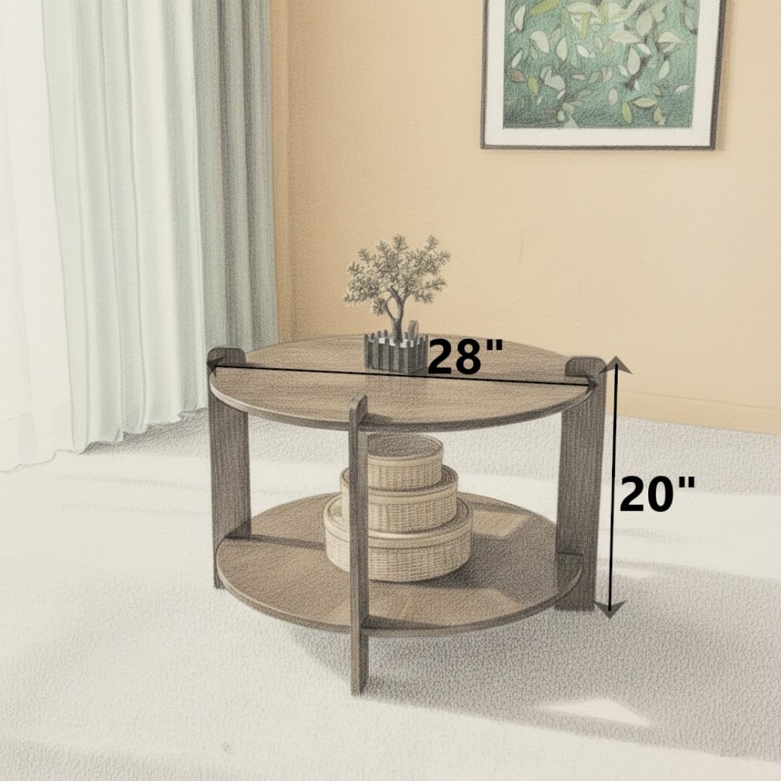 THE WOODEN CITY Solid Mango Wood Round Coffee Table for Living Room | Small Space Center Table to Look Like Royal Outdoor and Indoor Area (Walnut)