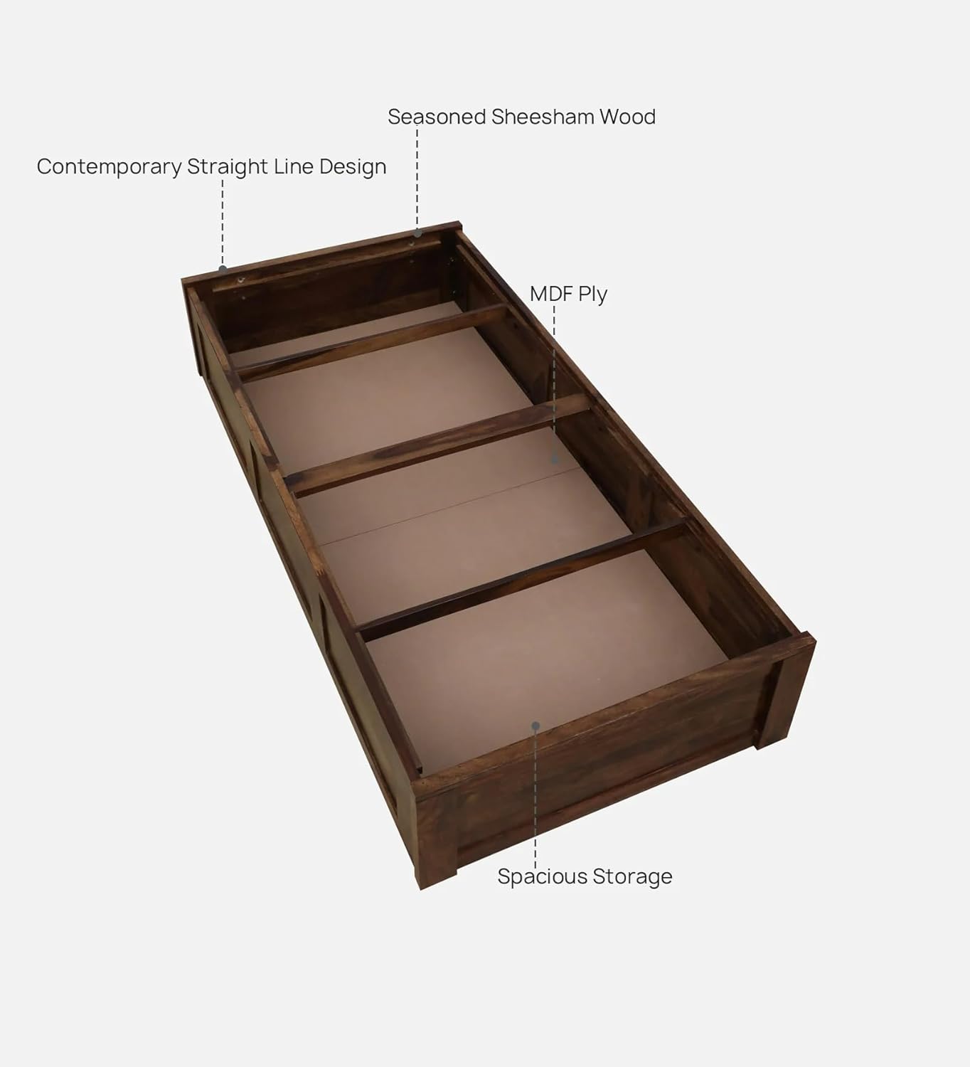 THE WOODEN CITY Solid Sheesham Wood Single Bed Cot | Single Size Bed for Bedroom | Multipurpose Use Bed (206x98x37cm) (Recommend Mattress size-78x36 inch) (Walnut)