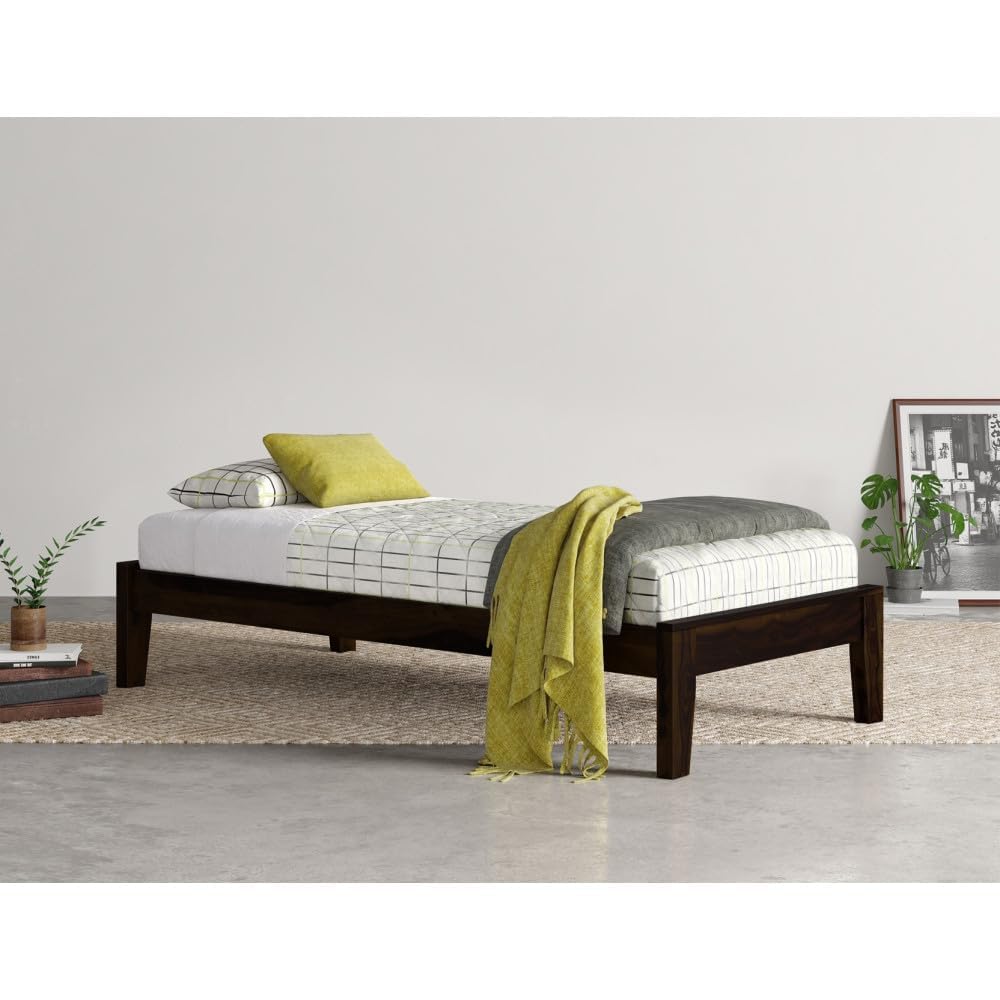Sheesham Wood Single Size Bed Without Storage Solid Wood Cot Palang Wooden Bed for Bedroom Home Living Room (Walnut) (188x97x38cm)(Suggested Matters Size 72x36inch)