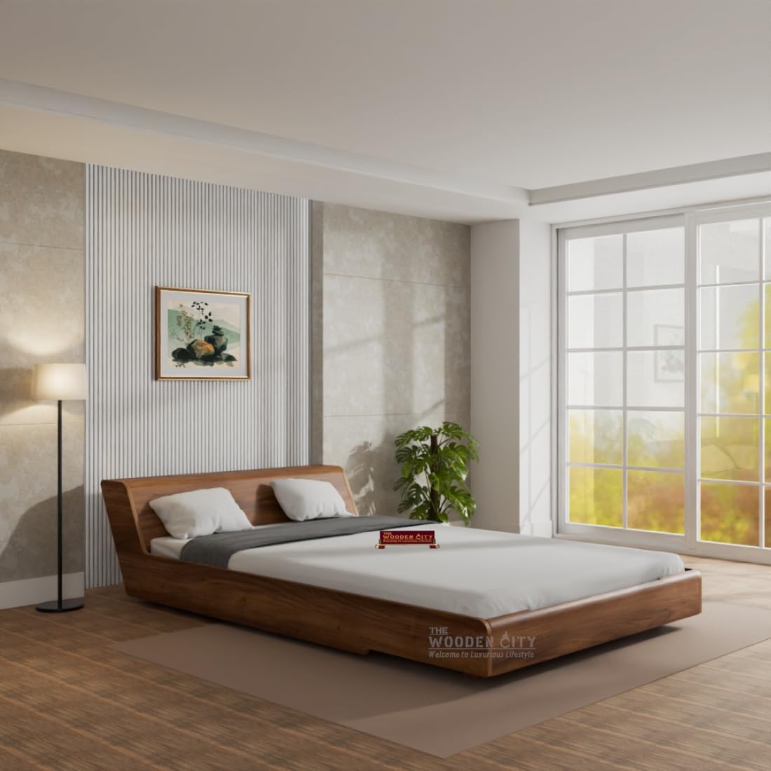 THE WOODEN CITY Solid Sheesham Wood New Luxury King Size Bed for Bedroom Furniture- Honey Finish (Delivery Condition-Do-It-Yourself) (King)